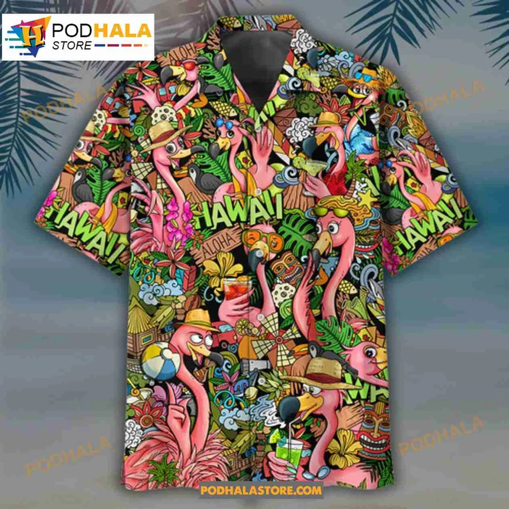Flamingo Tropical Hawaiian Shirt With Vibrant Beach Design
