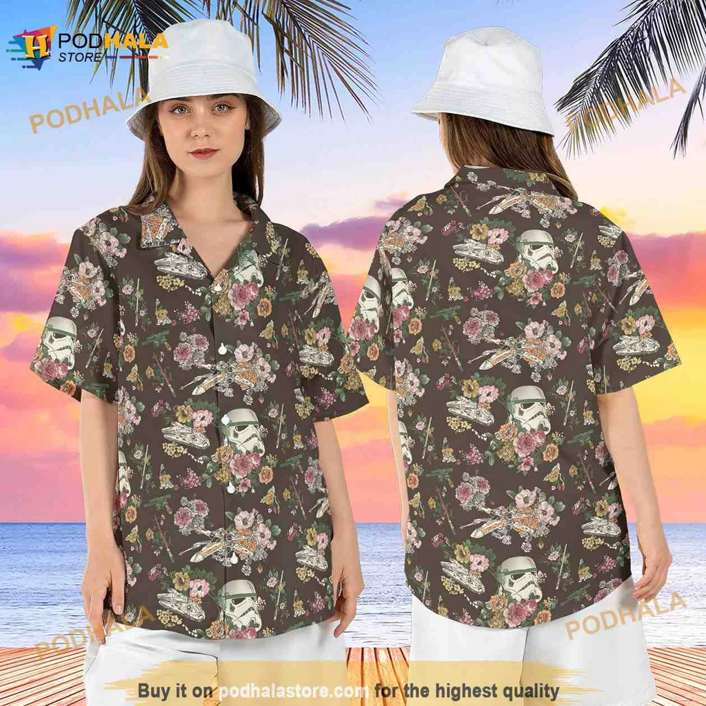 Floral Stormtrooper Hawaiian Shirt With Colorful Flowers And Dark Background