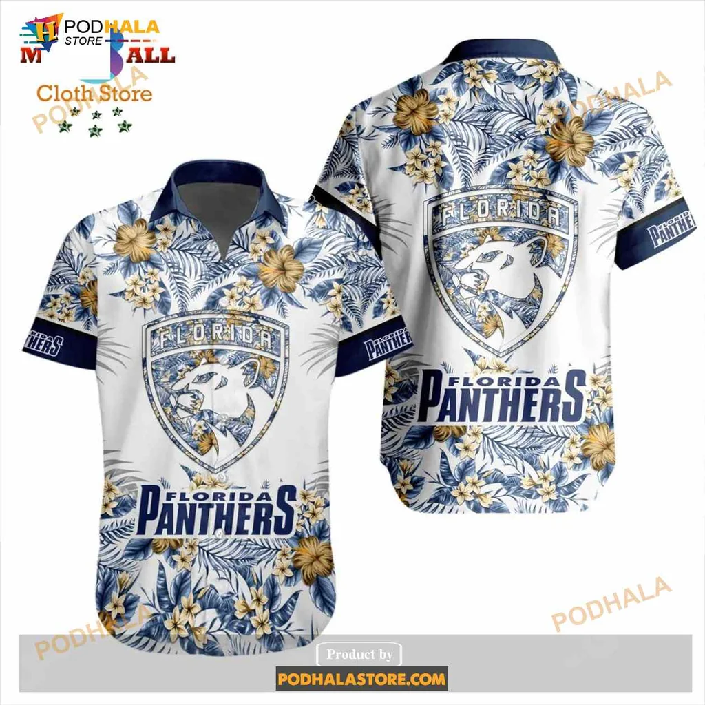 Florida Panthers Floral Hawaiian Shirt With Tropical Flowers Design
