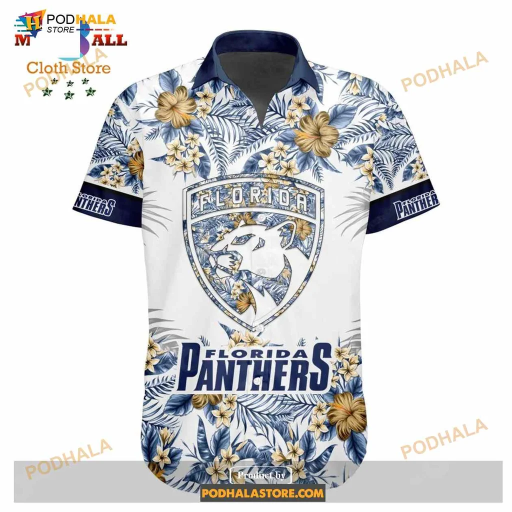 Florida Panthers Floral Aloha Shirt With Tropical Flowers Design Florida Panthers Floral Aloha Shirt With Tropical Flowers Design