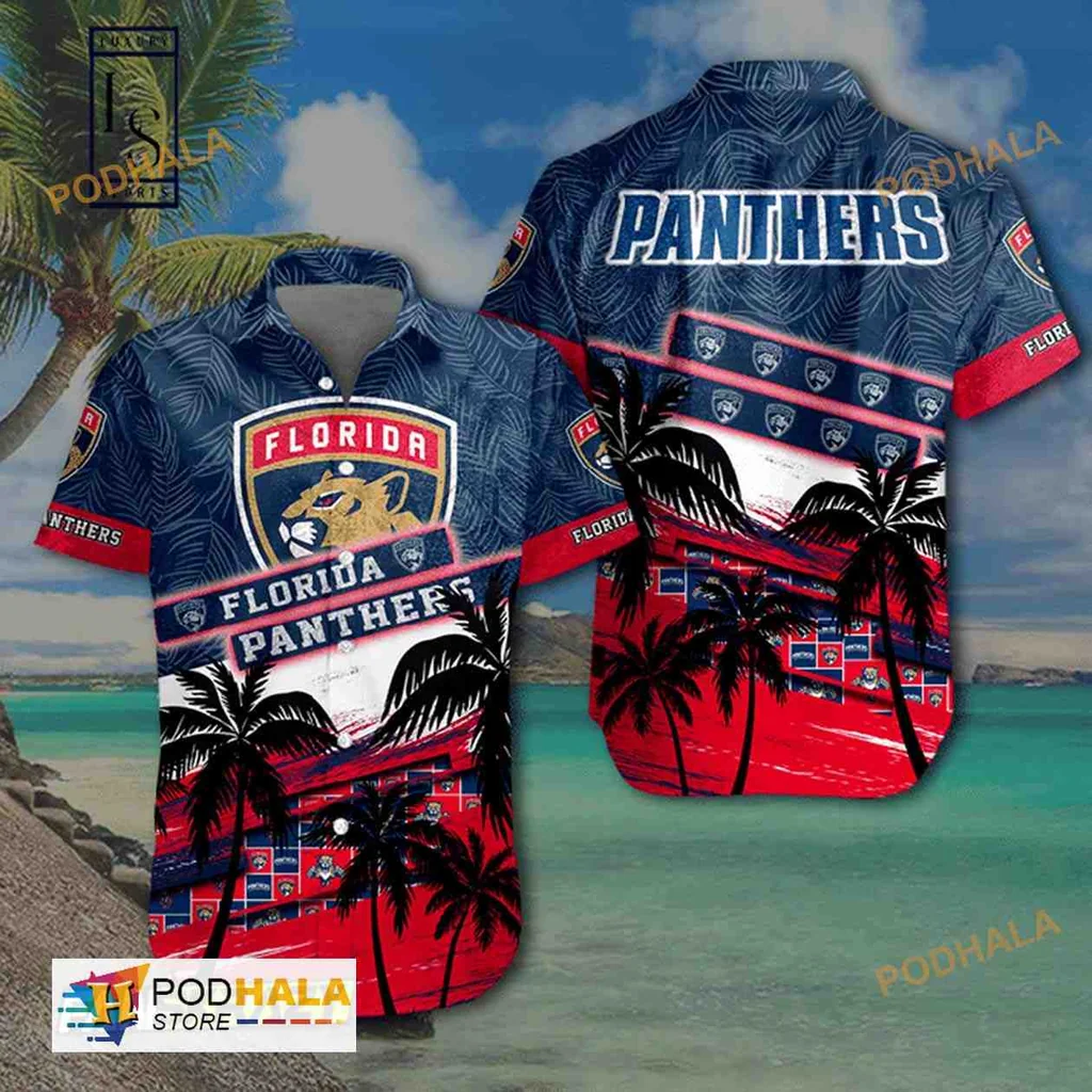 Florida Panthers Hawaiian Shirt With Bold Panther Emblem And Tropical Design