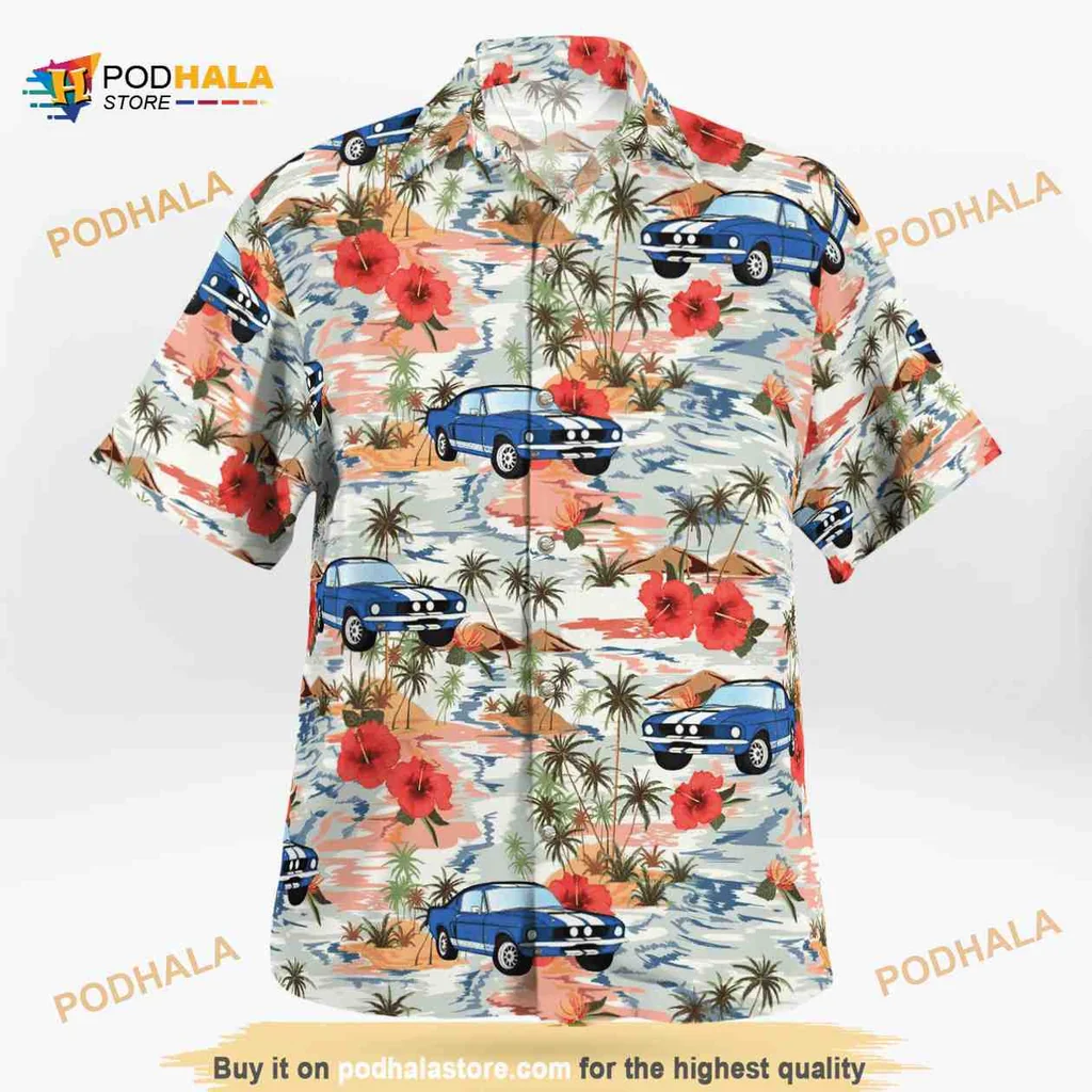 Ford Mustang Tropical Hawaiian Shirt With Hibiscus And Palm Trees