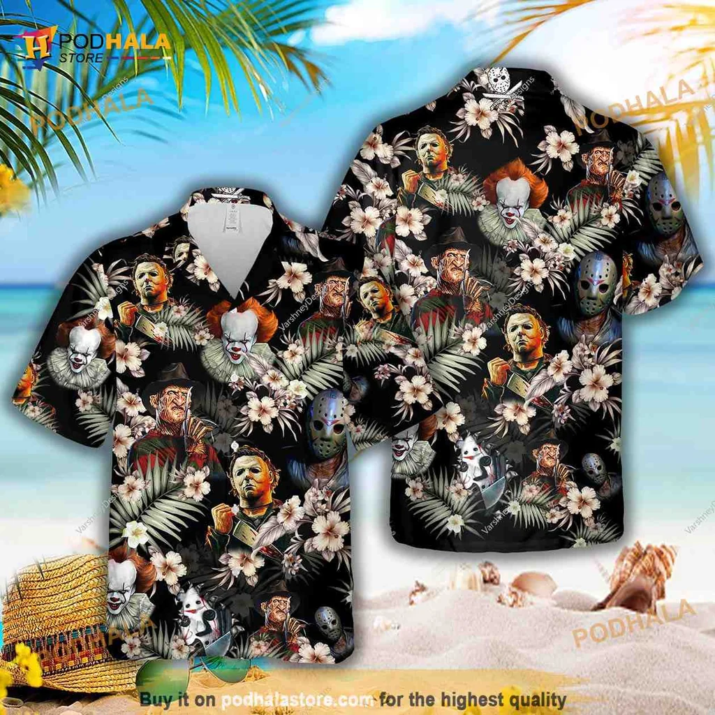 Freddy Krueger Horror Tropical Shirt, Iconic Characters In Vibrant Design