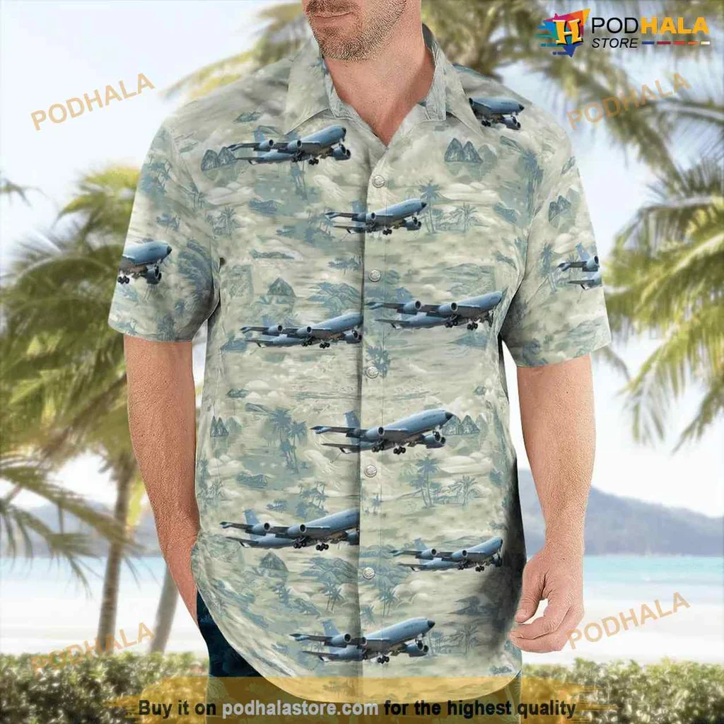 French Air Force Aviation Hawaiian Shirt Featuring Boeing C 135 Design