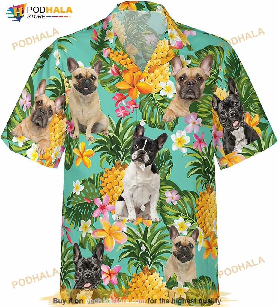 French Bulldog Pug Hawaiian Shirt With Colorful Pineapples And Flowers