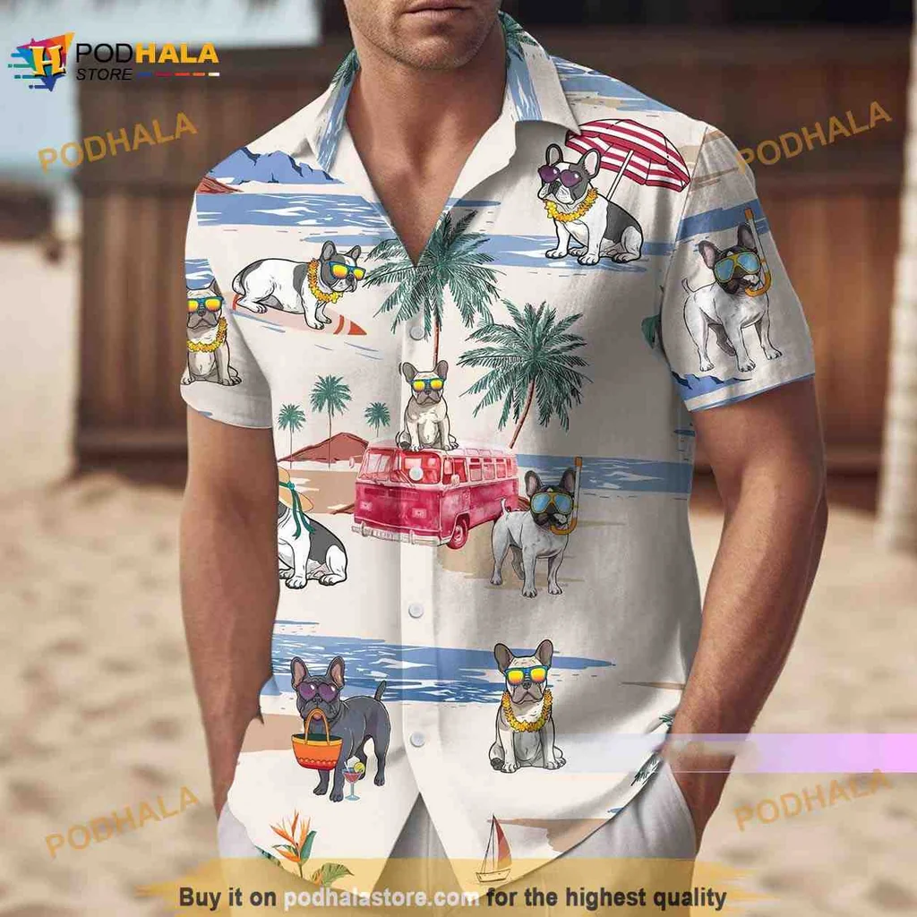 French Bulldog Tropical Hawaiian Shirt With Playful Designs And Accessories