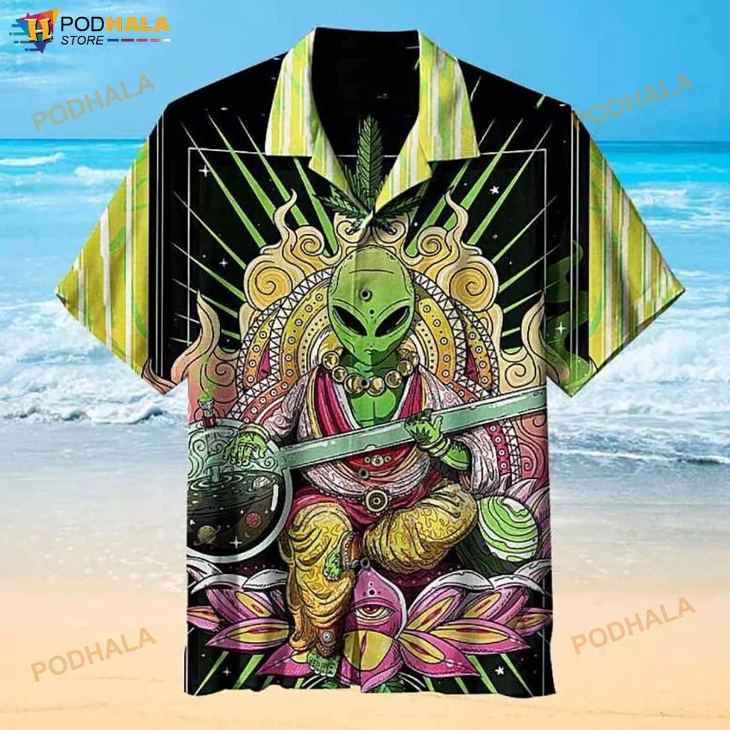 Funny Alien Hawaiian Shirt With Colorful Whimsical Design