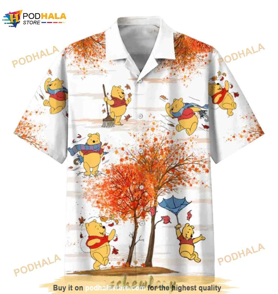 Funny Autumn Bear Hawaiian Shirt With Whimsical Cartoon Design
