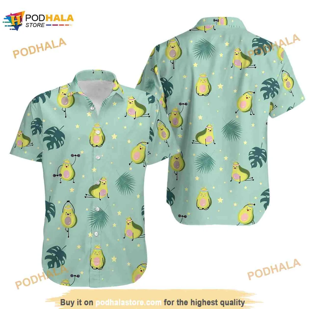 Funny Avocado Tropical Hawaiian Shirt With Cartoon Expressions And Palm Leaves