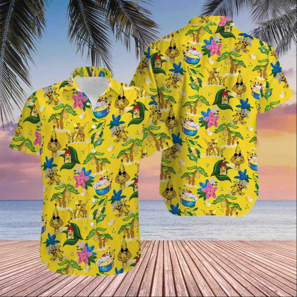 Funny Bananas Aloha Shirt, Vibrant Tropical Shirt With Palm Trees And Flowers