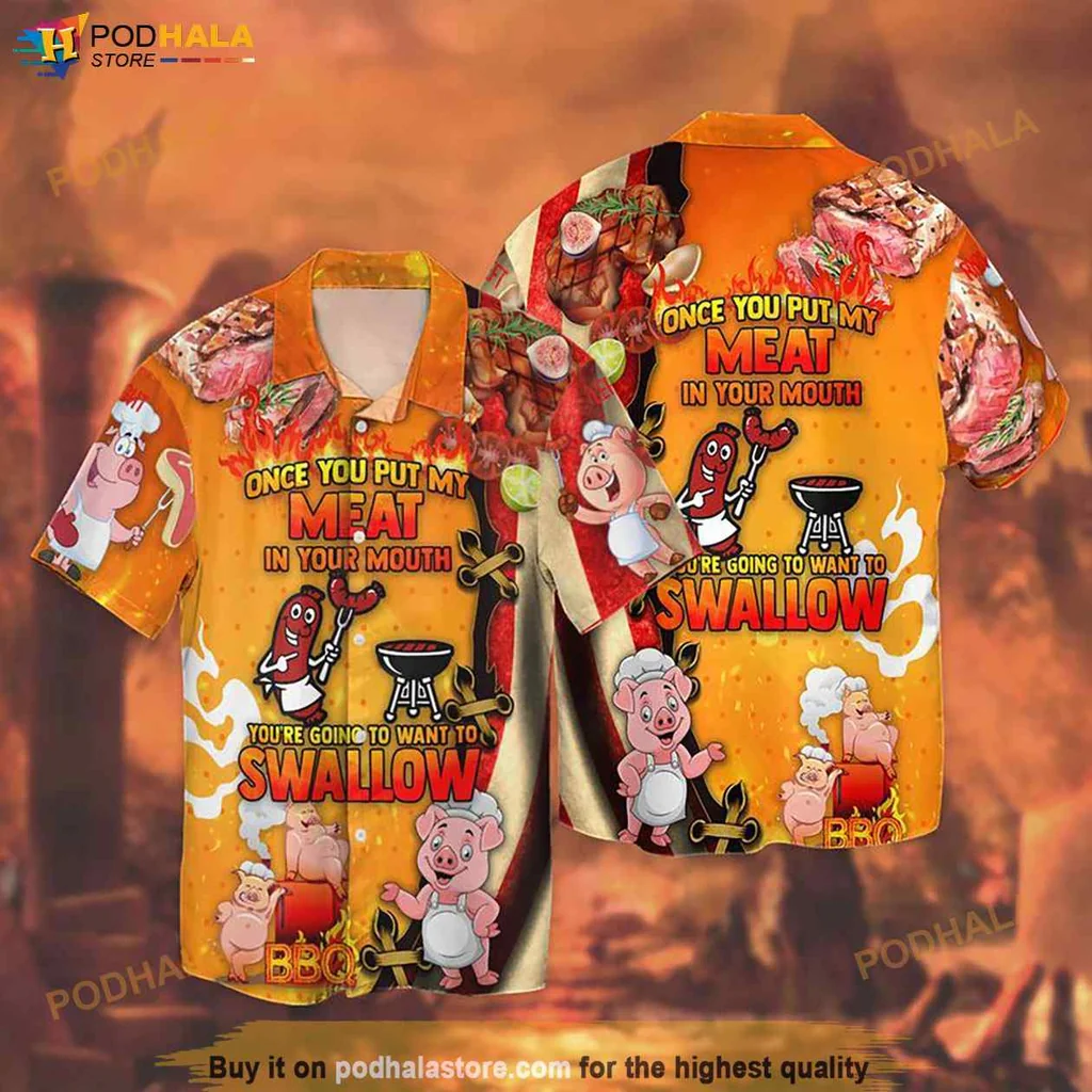 Funny Barbecue Hawaiian Shirt With Cheeky Meat Quote Design