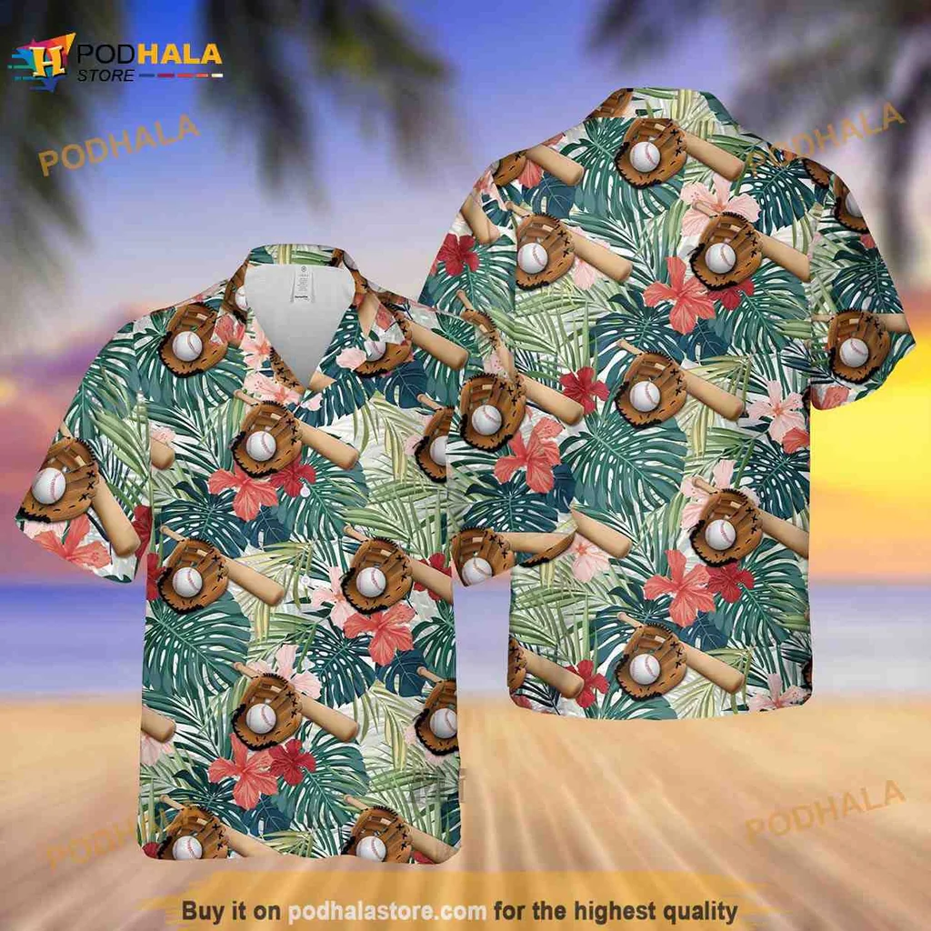 Funny Baseball Aloha Shirt With Tropical Design And Colorful Flowers