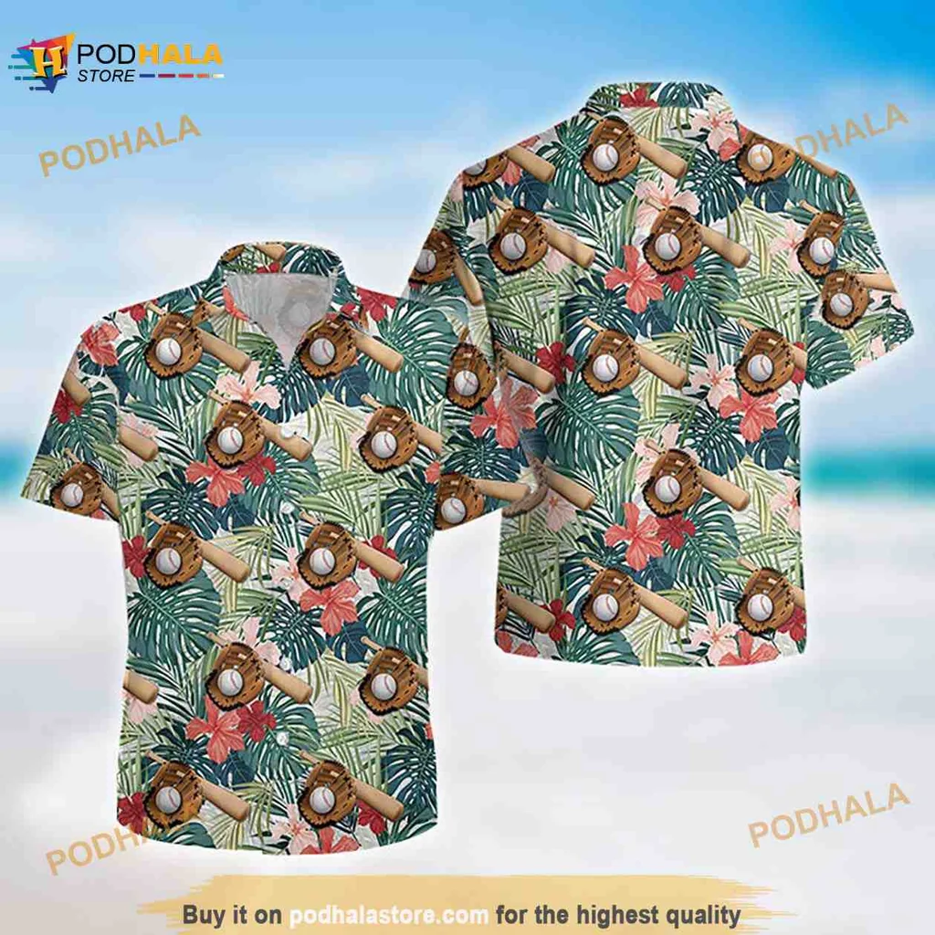Funny Baseball Tropical Shirt With Tropical Design And Colorful Flowers Funny Baseball Tropical Shirt With Tropical Design And Colorful Flowers