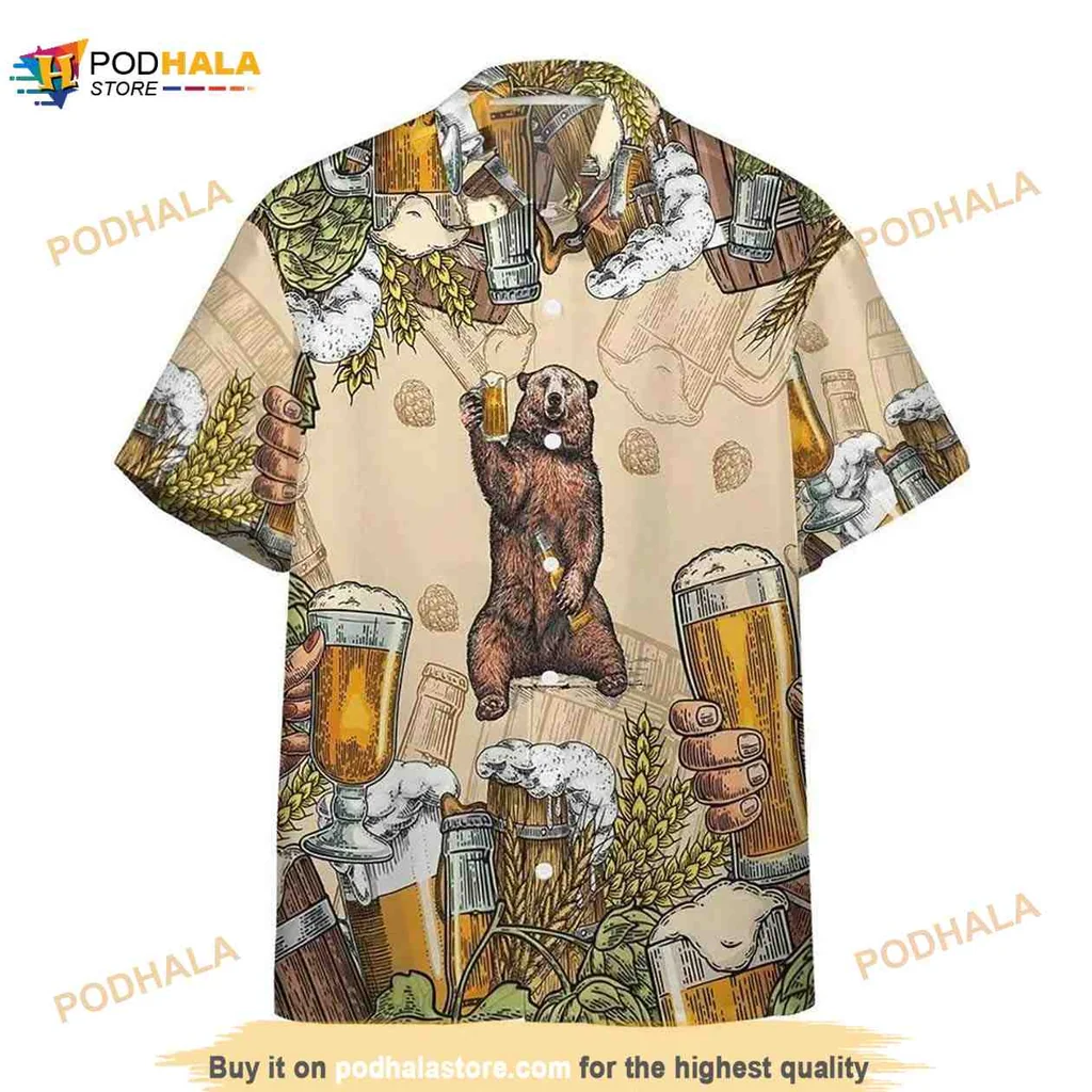 Funny Bear Beer Hawaiian Shirt, Vibrant Cartoon Design For Beer Lovers