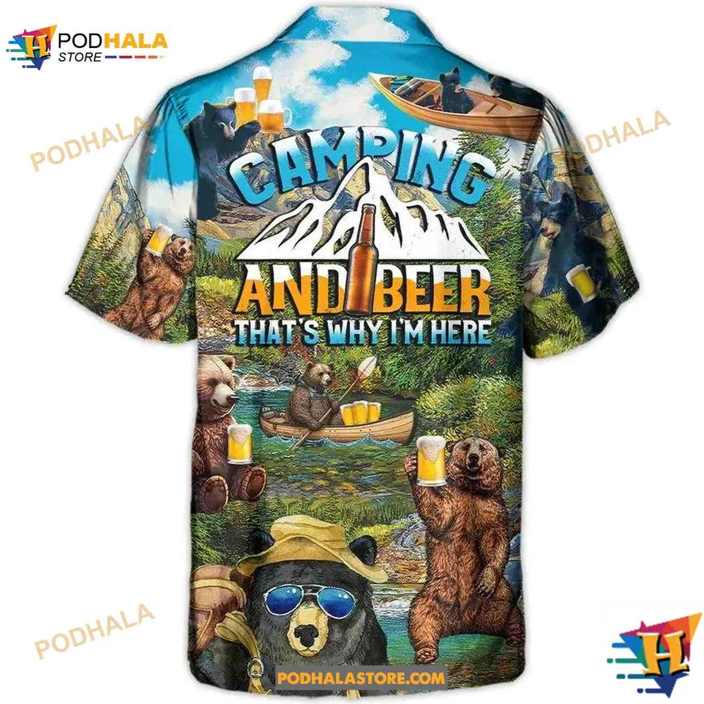 Funny Bear Camping Tropical Shirt With Beer For Summer Adventures Funny Bear Camping Tropical Shirt With Beer For Summer Adventures