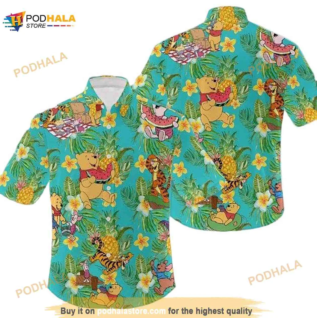 Funny Bear Cartoon Hawaiian Shirt With Tropical Design And Colorful Flowers
