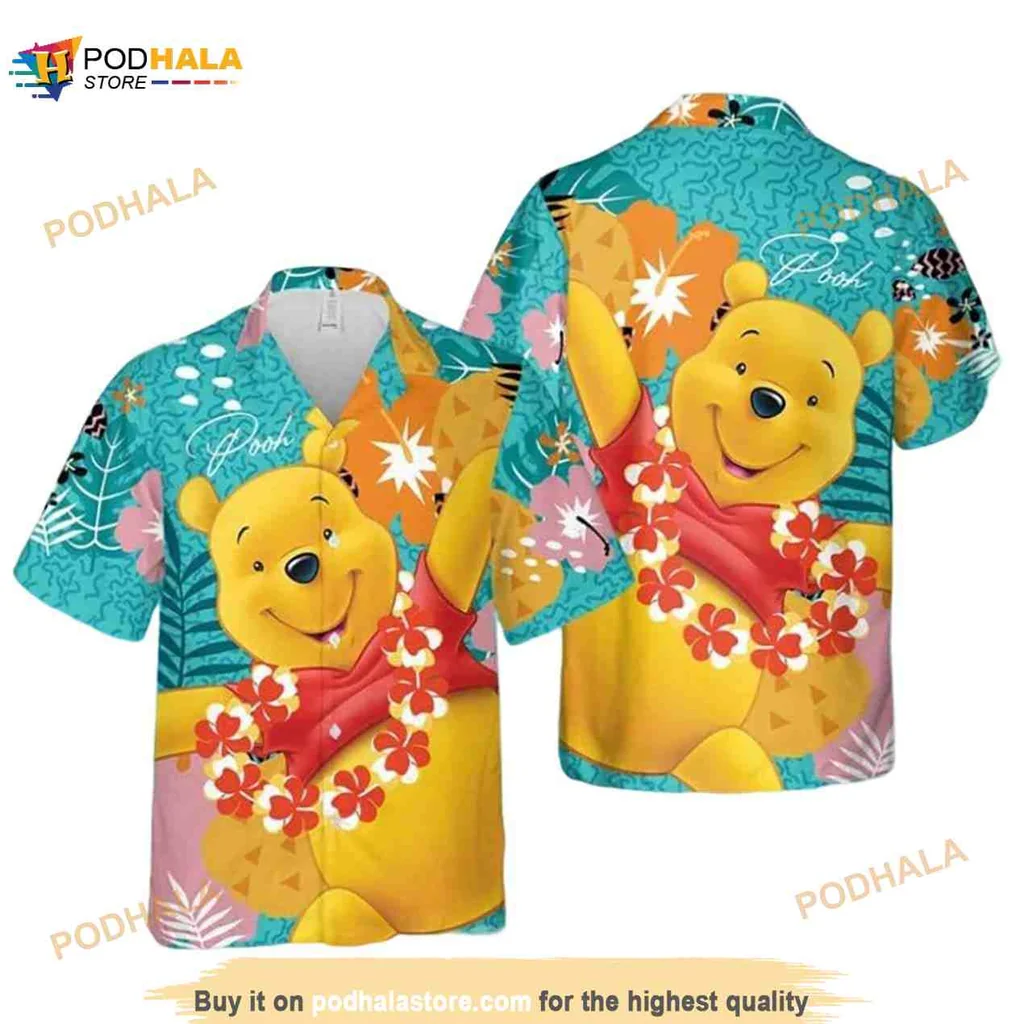Funny Bear Cartoon Hawaiian Shirt With Tropical Flowers And Bright Colors