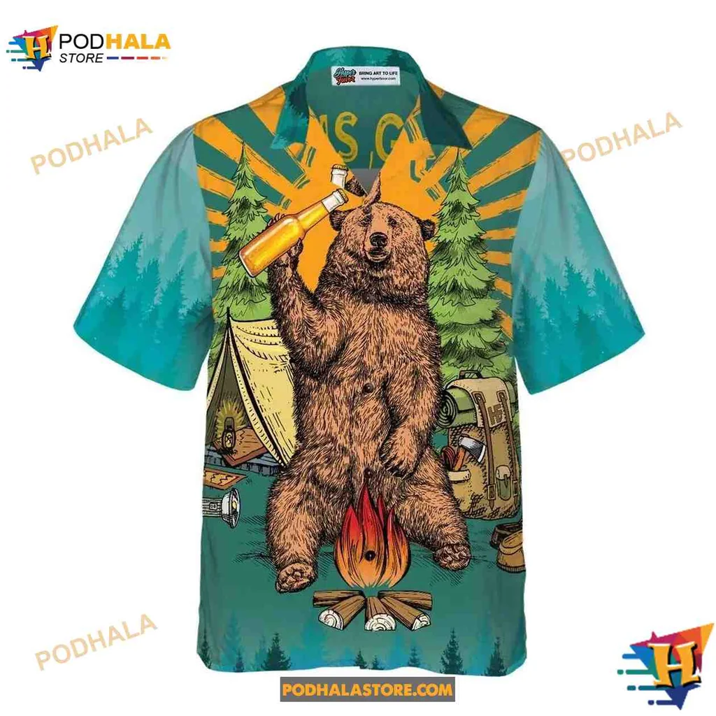 Funny Bear Drinking Beer Hawaiian Shirt With Cartoon Design
