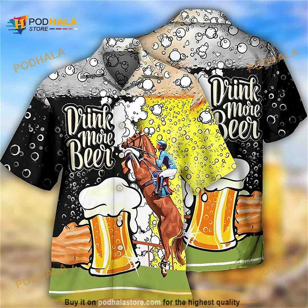 Funny Beer Horse Hawaiian Shirt, Tropical Summer Drink More Beer Design