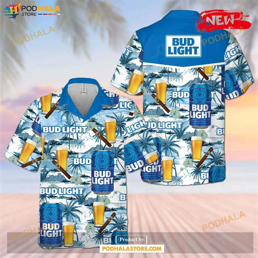 Funny Beer Lover Aloha Shirt With Bud Light Palm Trees And Tropical Vibes