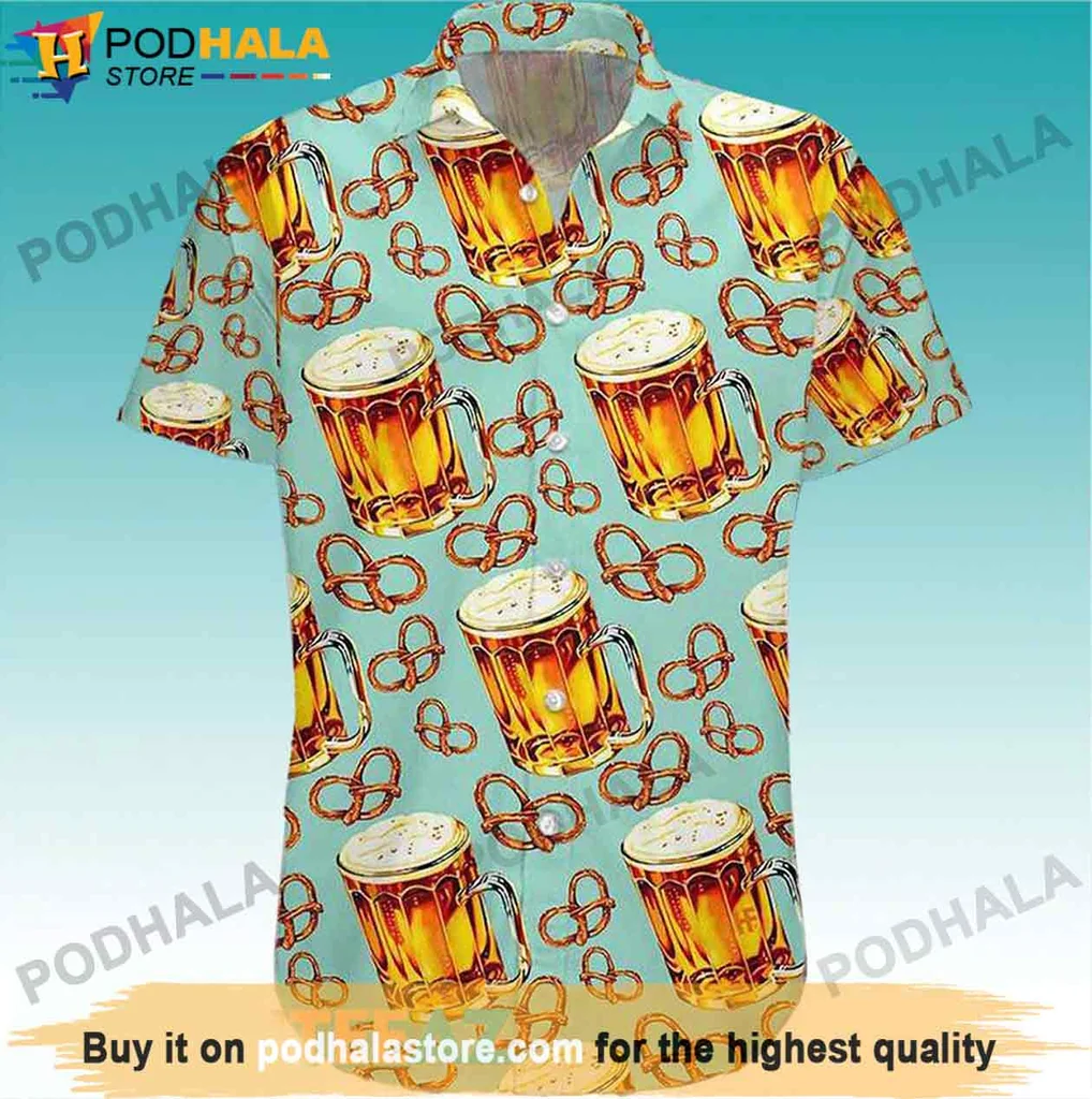 Funny Beer Mug Hawaiian Shirt, Pretzel Design For Beer Lovers And Party Goers
