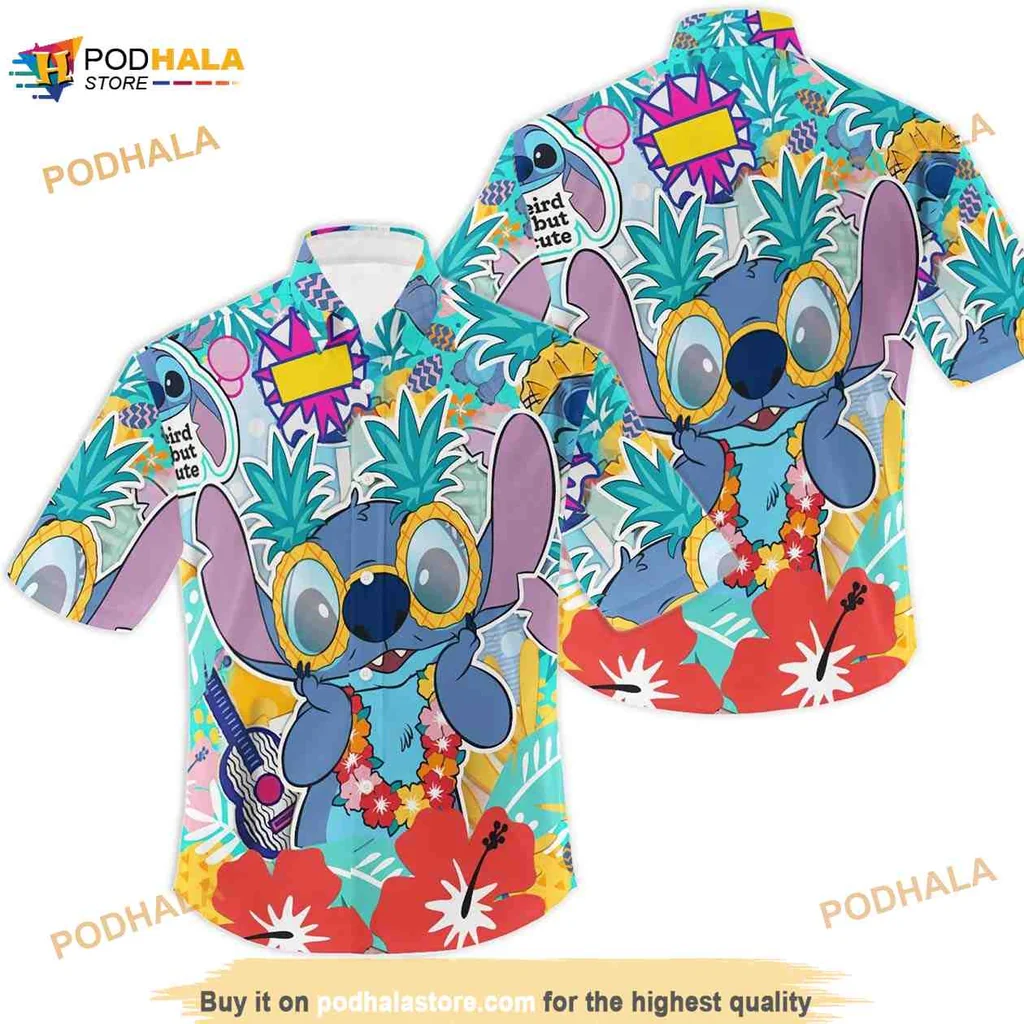 Funny Blue Alien Hawaiian Shirt With Tropical Flowers And Colorful Lei