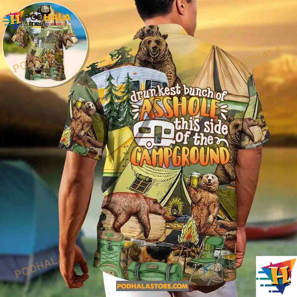 Funny Camping Bear Tropical Shirt With Humorous Camping Design Funny Camping Bear Tropical Shirt With Humorous Camping Design