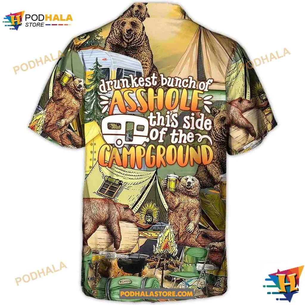 Funny Camping Bear Short-sleeve button-up shirt With Humorous Camping Design Funny Camping Bear Short-sleeve button-up shirt With Humorous Camping Design