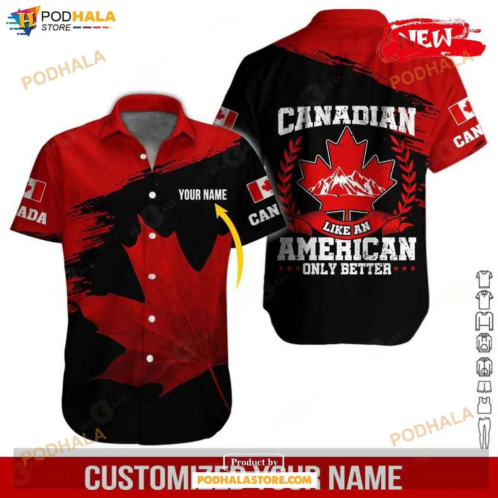 Funny Canadian Pride Hawaiian Shirt, Vibrant Red Design With Maple Leaf Graphic