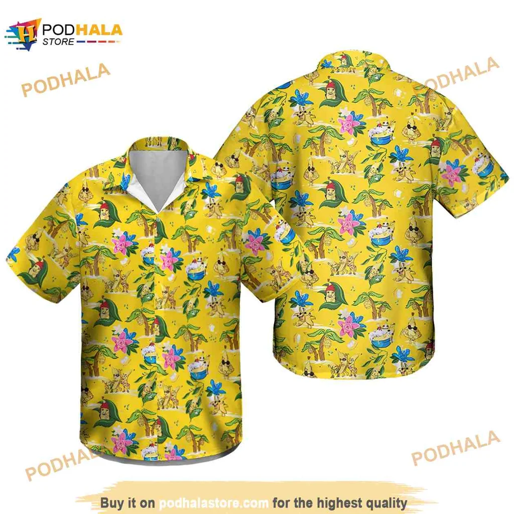 Funny Cartoon Banana Hawaiian Shirt With Tropical Design