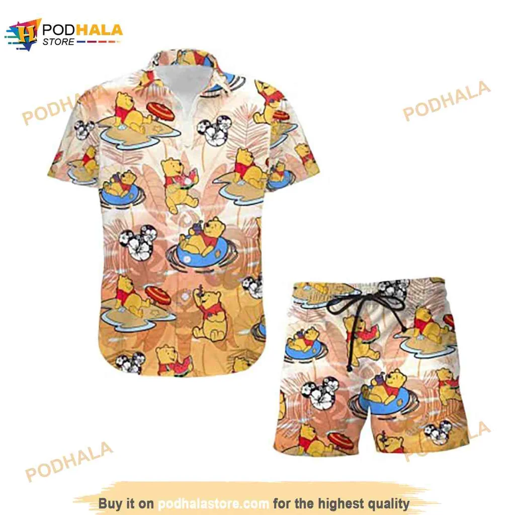 Funny Cartoon Bear Hawaiian Shirt, Playful Beach Design With Tropical Elements
