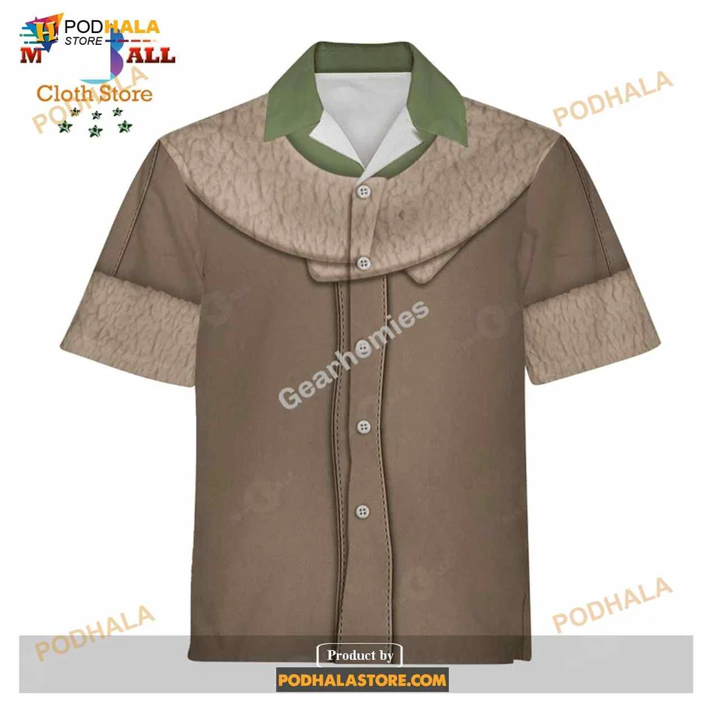 Funny Cartoon Character Hawaiian Shirt With Large Collar And Earthy Tones