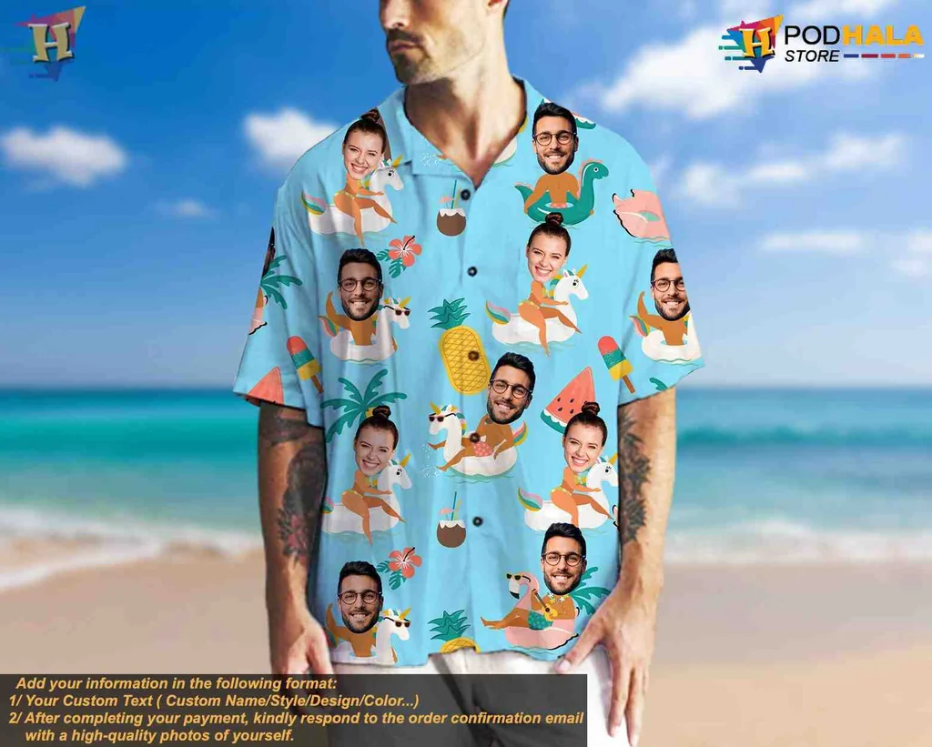 Funny Cartoon Faces Hawaiian Shirt With Tropical Motifs For Beach Parties