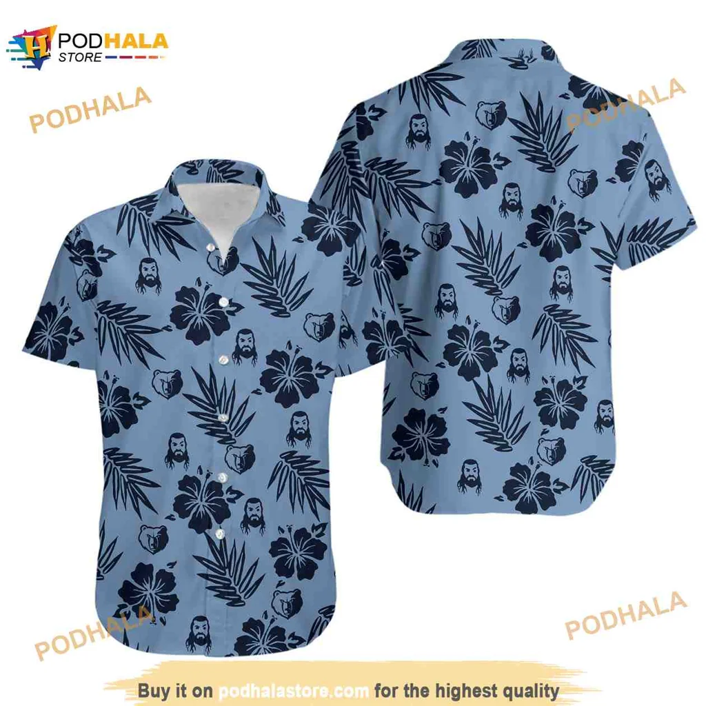 Funny Cartoon Man Hawaiian Shirt With Tropical Leaves And Hibiscus Flowers
