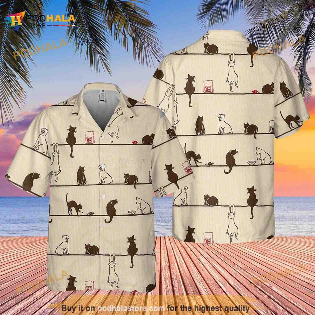 Funny Cat Lovers Hawaiian Shirt, Playful Cartoon Cats Design
