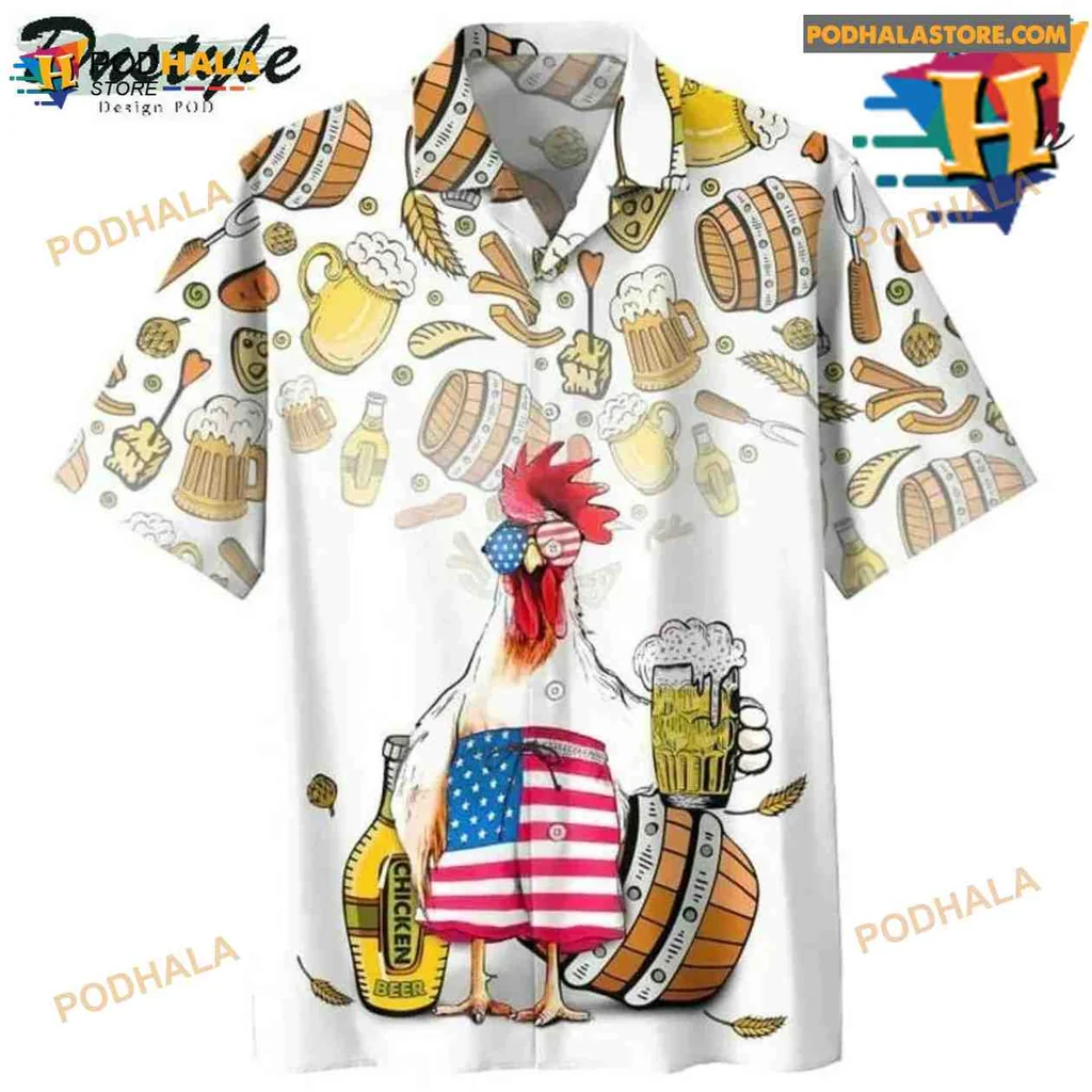 Funny Chicken Beer Hawaiian Shirt With Cartoon Design And Festive Vibes