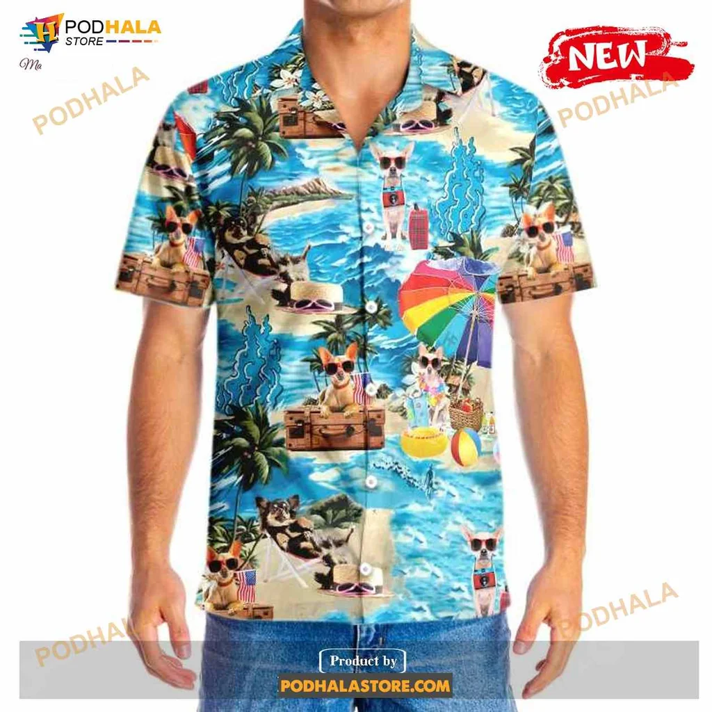 Funny Chihuahua Tropical Hawaiian Shirt With Playful Beach Design