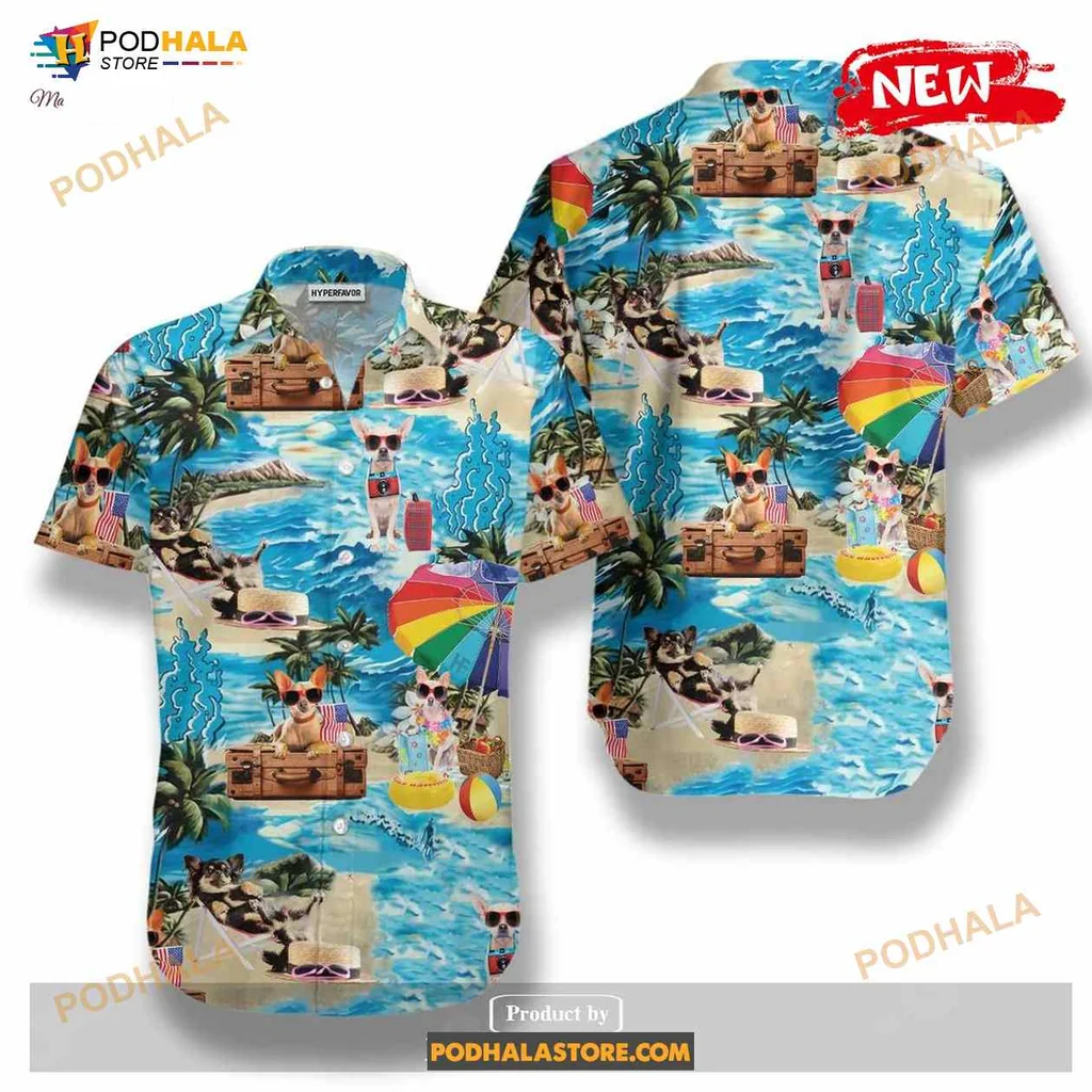 Funny Chihuahua Tropical Aloha Shirt With Playful Beach Design Funny Chihuahua Tropical Aloha Shirt With Playful Beach Design
