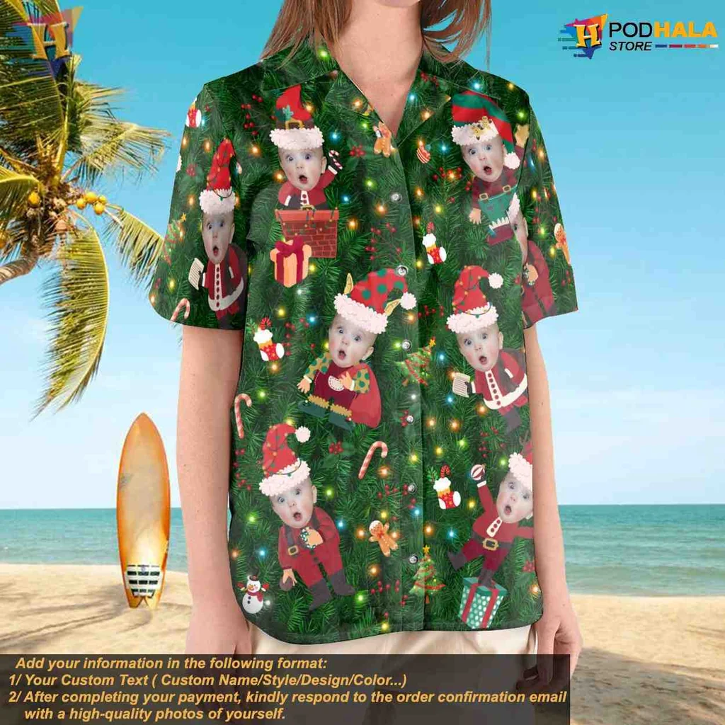 Funny Christmas Dinosaur Hawaiian Shirt With Santa Hats And Festive Design - Product View 7 Funny Christmas Dinosaur Hawaiian Shirt With Santa Hats And Festive Design - Product View 7