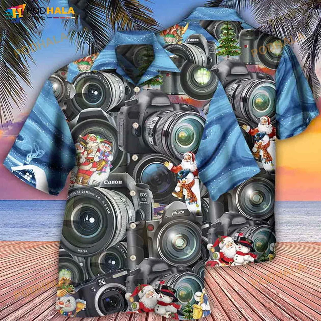 Funny Christmas Photography Hawaiian Shirt With Colorful Camera Design