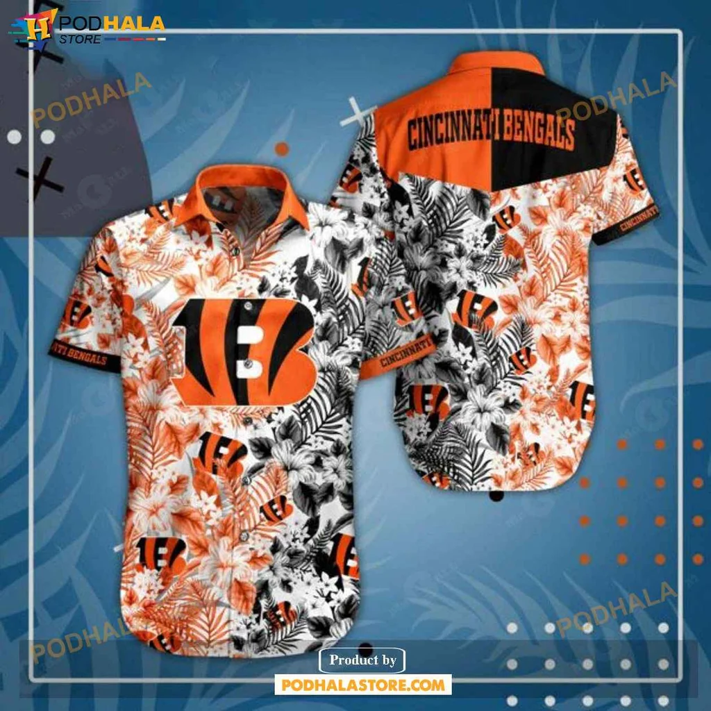 Funny Cincinnati Bengals Hawaiian Shirt, Vibrant Tropical Design With Team Colors
