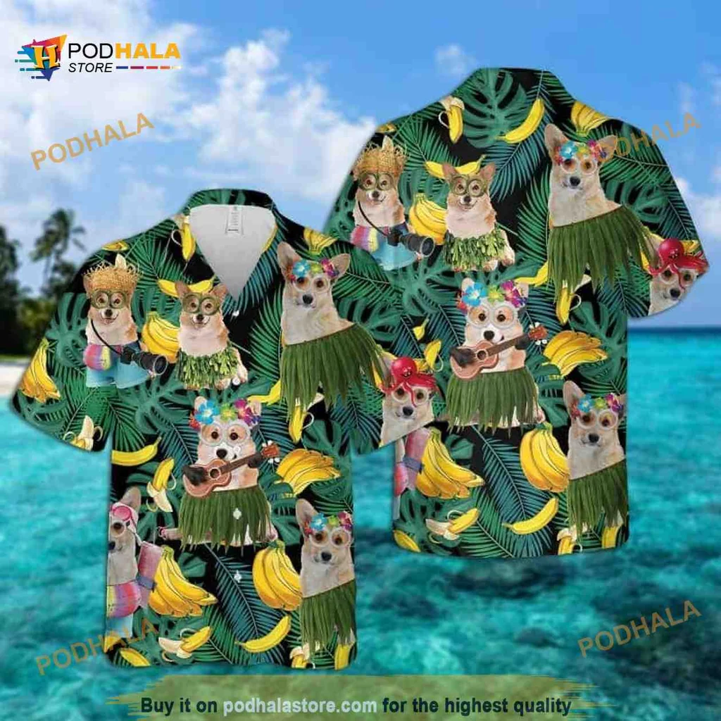 Funny Corgi Hawaiian Shirt With Banana Leaves Pattern For Summer Fun