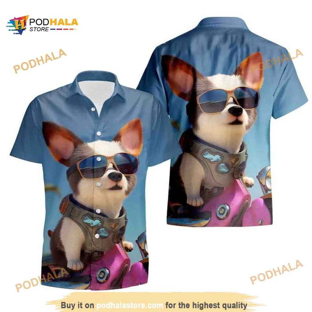Funny Corgi Hawaiian Shirt With Cartoon Dog And Beach Vibes