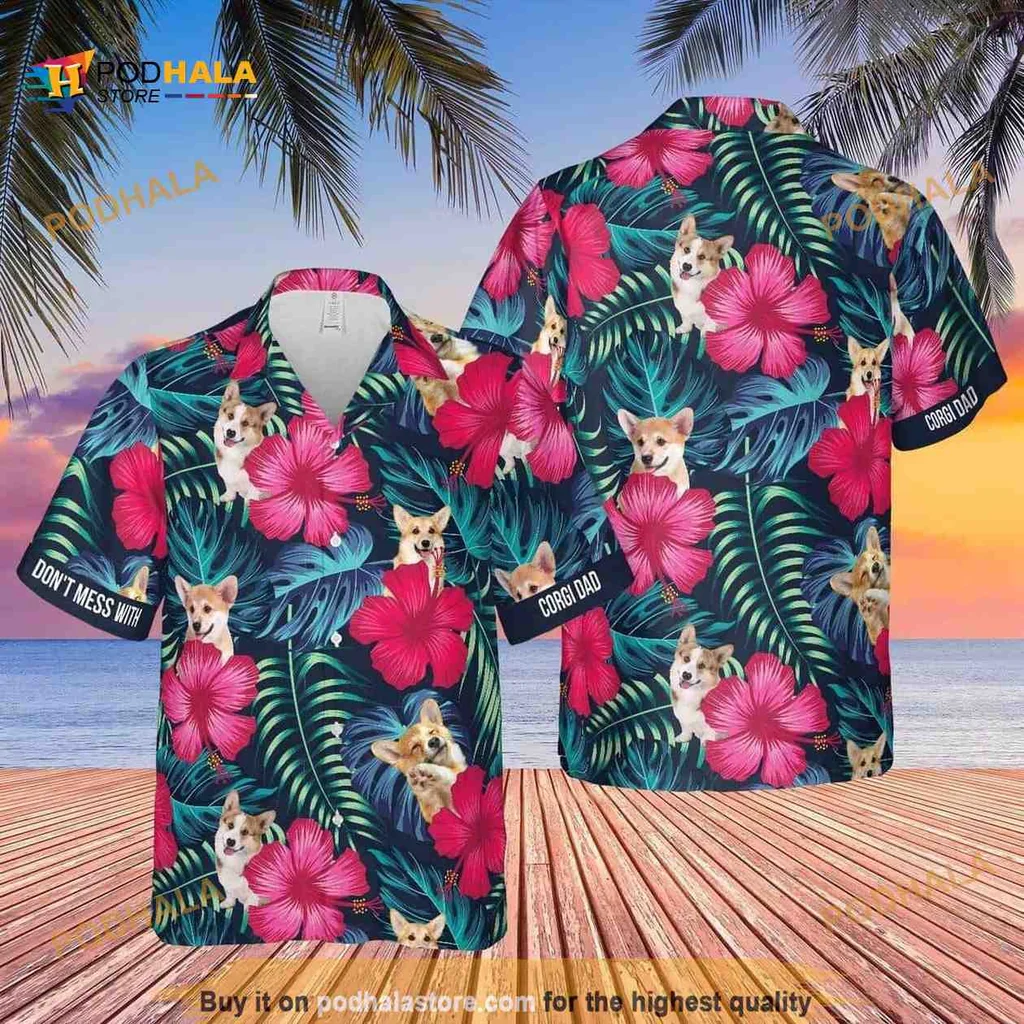 Funny Corgi Hibiscus Hawaiian Shirt With Playful Design