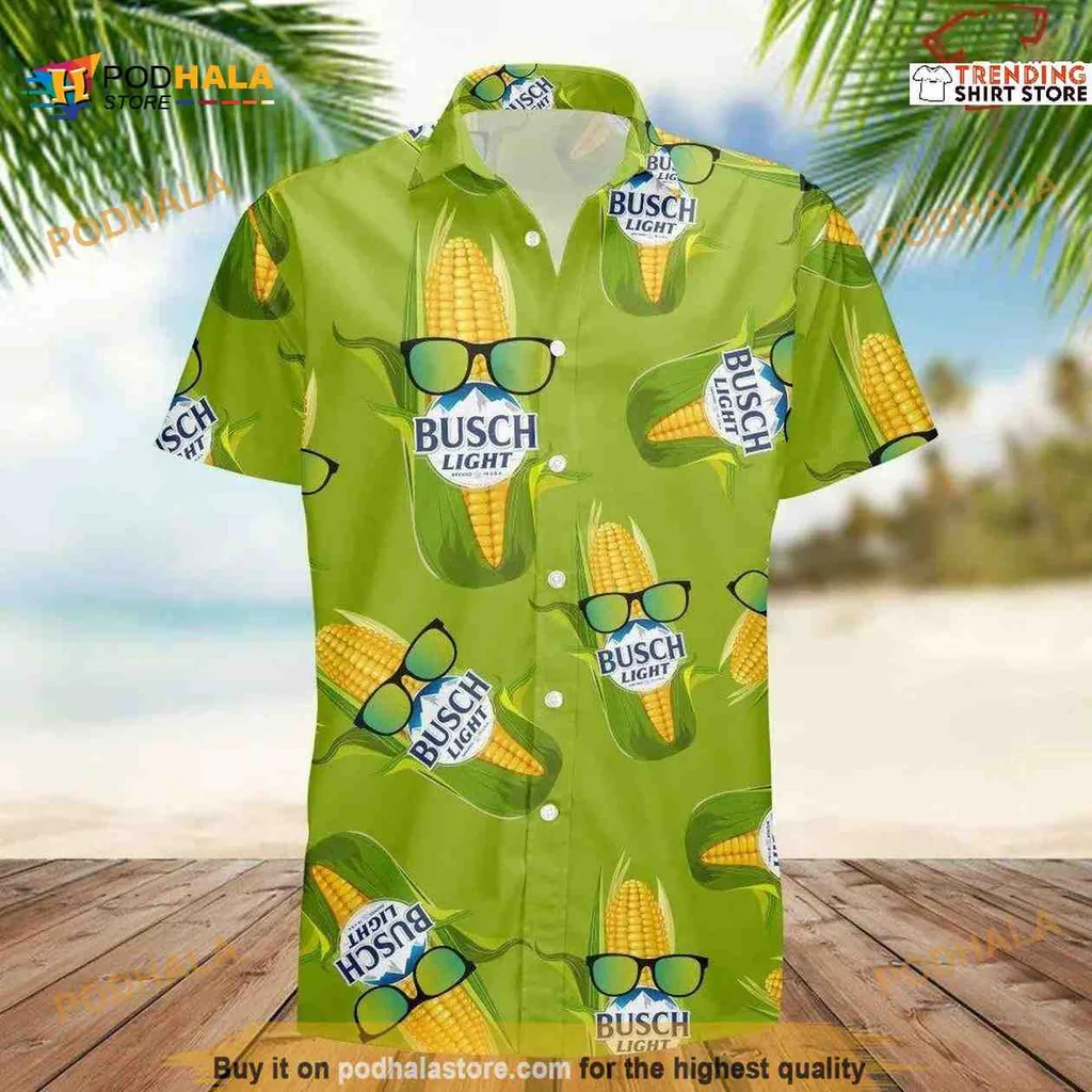 Funny Corn Wearing Sunglasses Hawaiian Shirt With Busch Light Logo