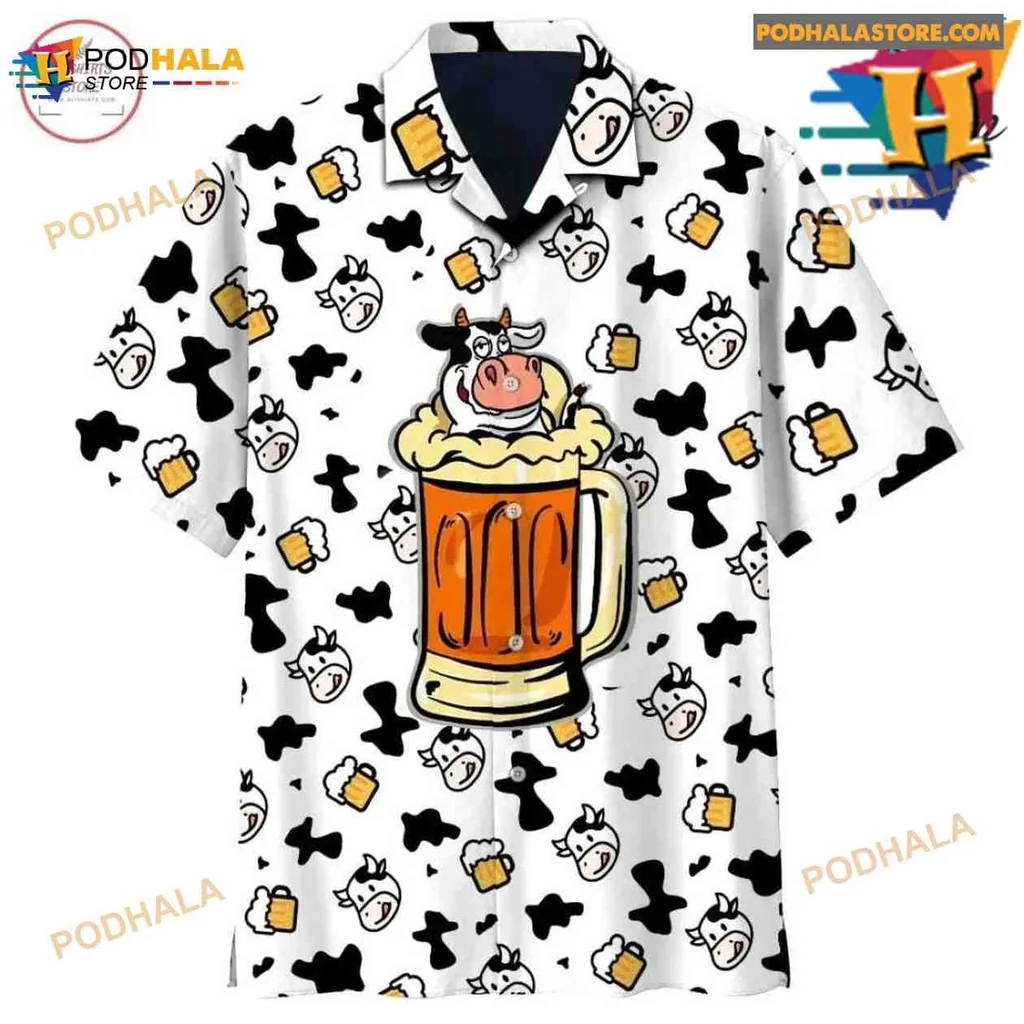 Funny Cow Beer Hawaiian Shirt With Cartoon Design