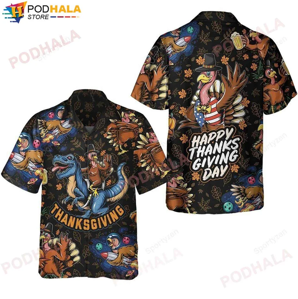 Funny Dinosaur Turkey Hawaiian Shirt For Thanksgiving Celebrations, Quirky Design