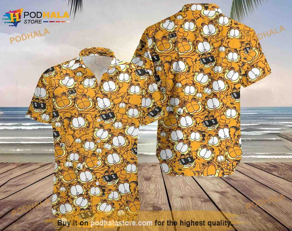 Funny Garfield Aloha Shirt With Vibrant Orange Background