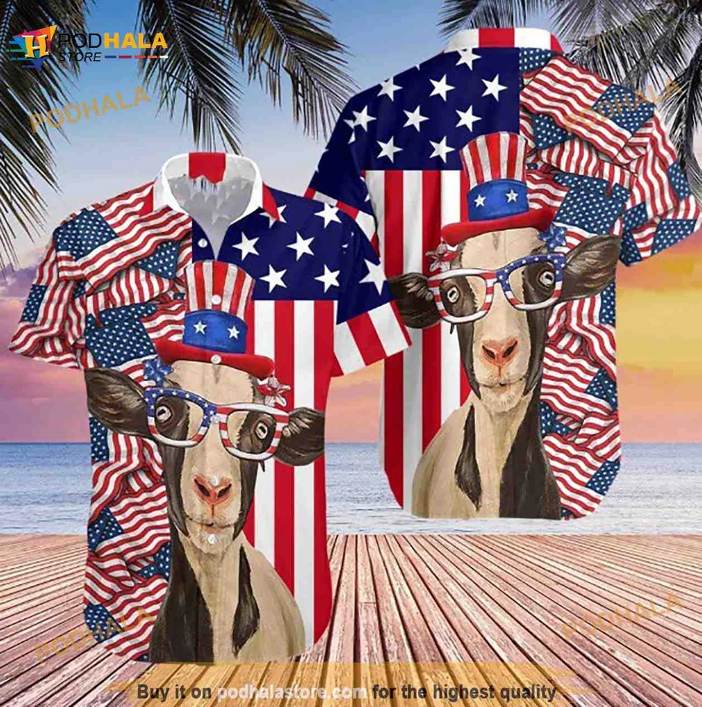 Funny Goat Independence Day Hawaiian Shirt, Patriotic 4th Of July Design