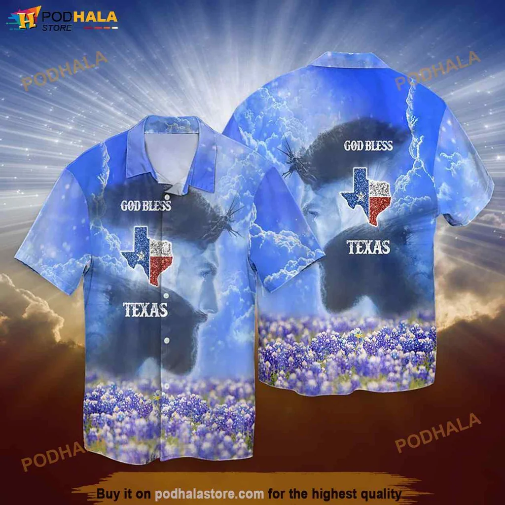 Funny God Bless Texas Hawaiian Shirt With Texas Outline And Vibrant Design